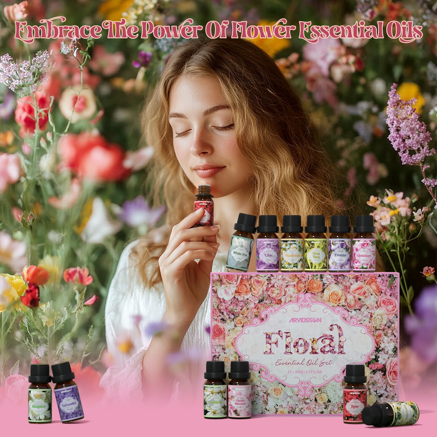 ARVIDSSON assorted floral oil bottle enables custom fragrance blends and crafts.