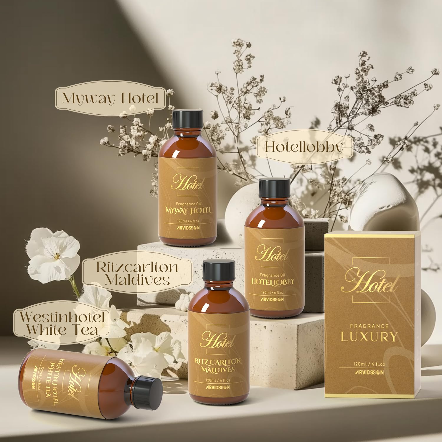 ARVIDSSON Hotel Diffuser Oil in-store display suggests luxury ambiance.