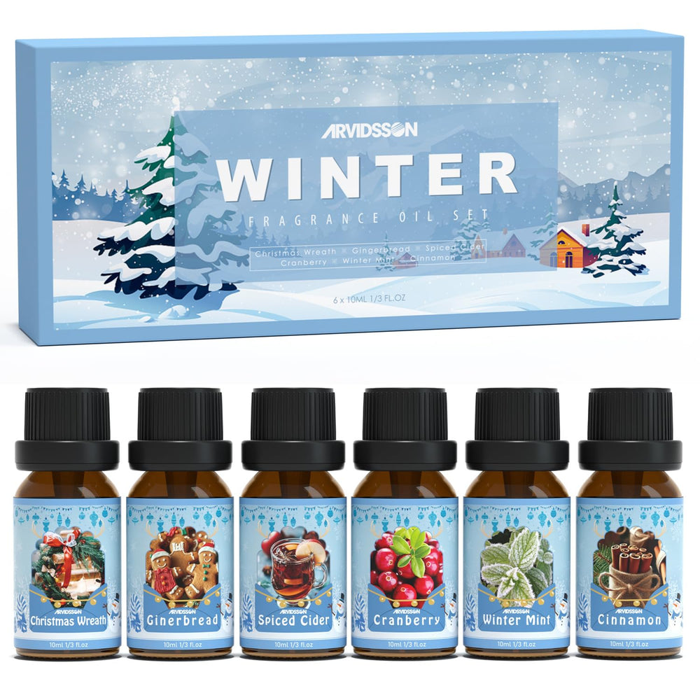 ARVIDSSON Winter Essential Oils Set Cinnamon bottle glows, ideal for diffusing cozy cinnamon ambiance.