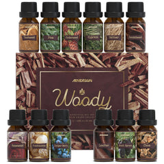ARVIDSSON Woody Essential Oils Set close-up of twelve bottles for diffuser use.