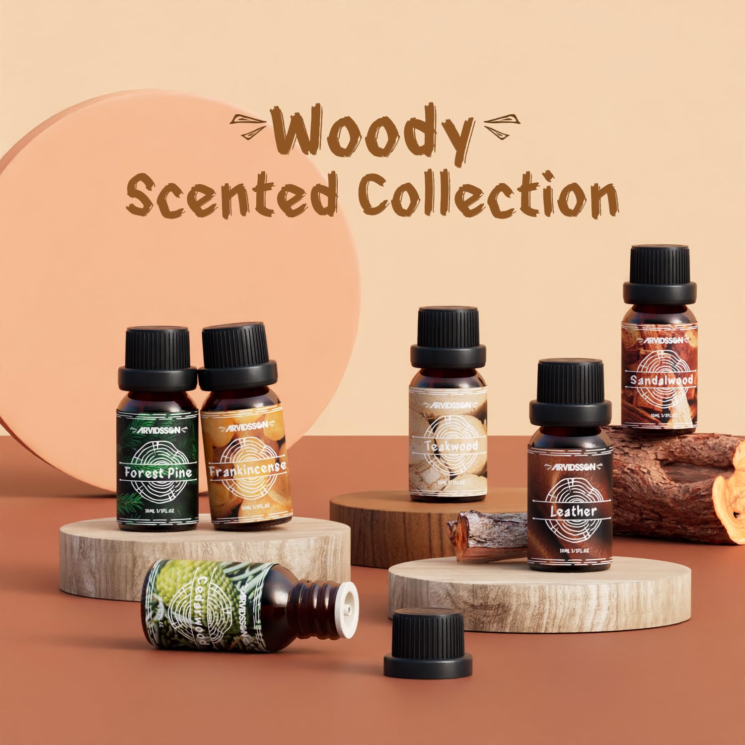ARVIDSSON Woody Oils leather aroma bottle for rugged soaps and DIY blends.