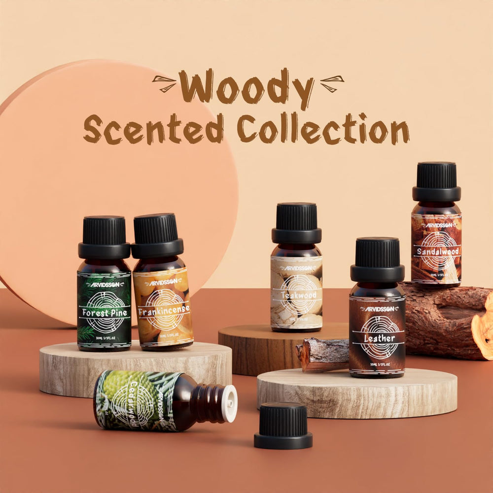 ARVIDSSON Woody Oils leather aroma bottle for rugged soaps and DIY blends.