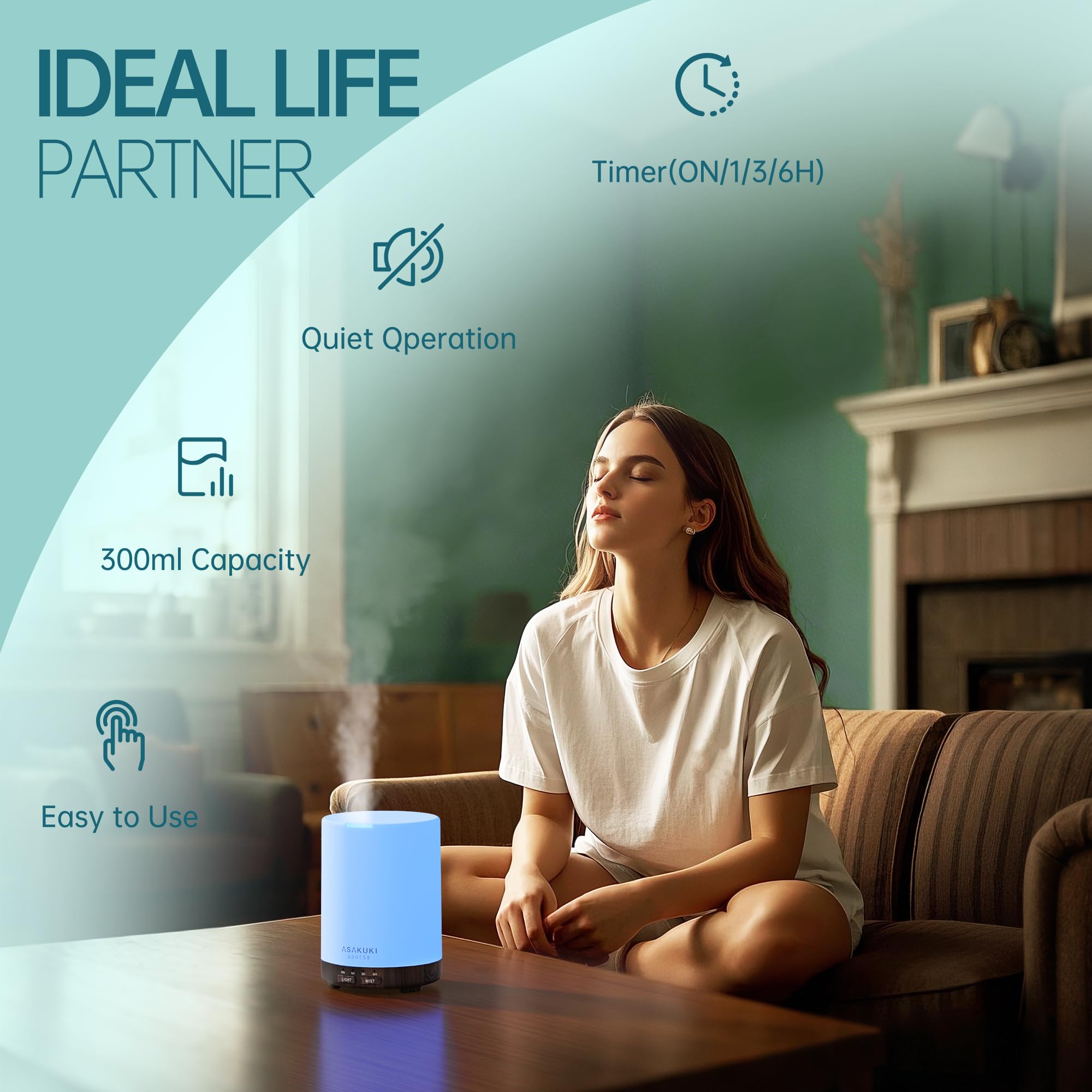 ASAKUKI 300ml diffuser dark brown frame fits any decor.