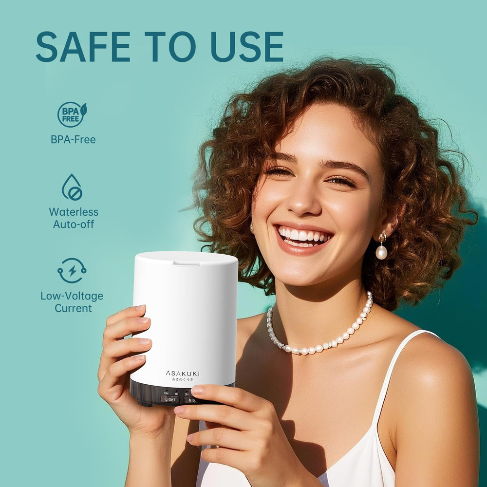 ASAKUKI 300ml diffuser mist vapor creates a gentle aroma.