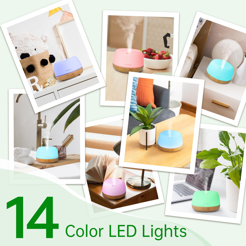 ASAKUKI diffuser shows seven color LED lights for customizable mood lighting.
