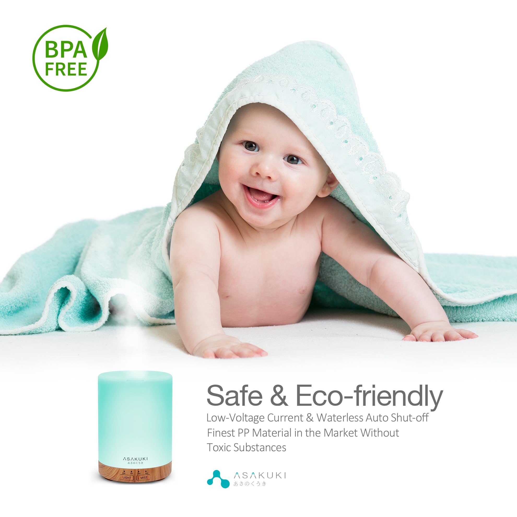 ASAKUKI diffuser with auto-off feature for safe, worry-free use.