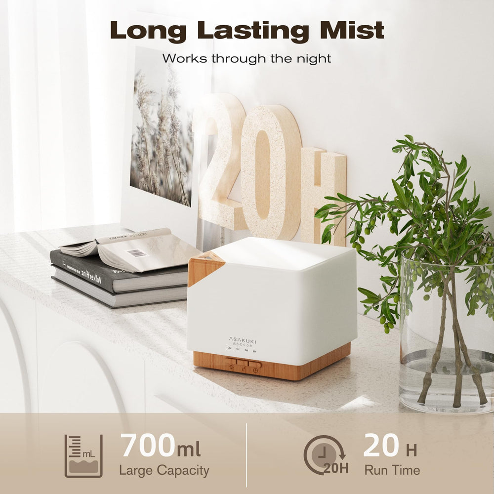 ASAKUKI diffuser LED colors offer bright and dim modes for mood lighting.