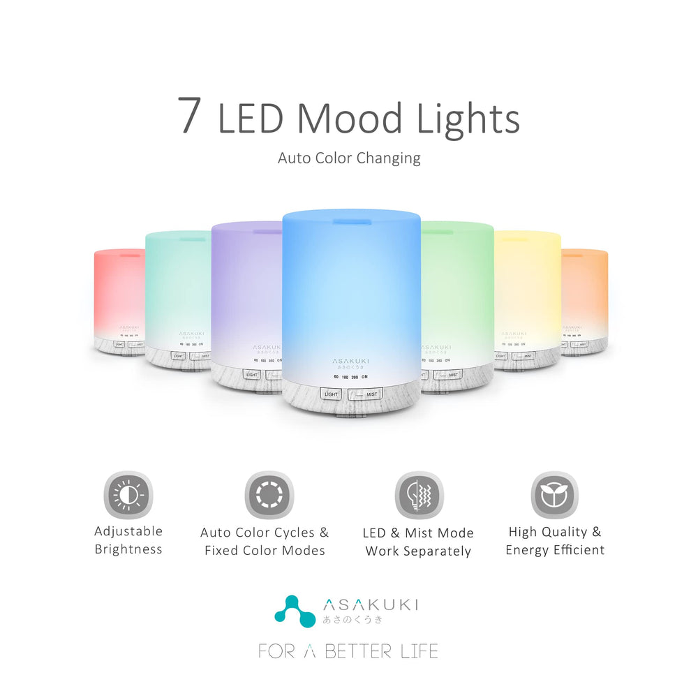 ASAKUKI diffuser with seven LED colors for mood lighting