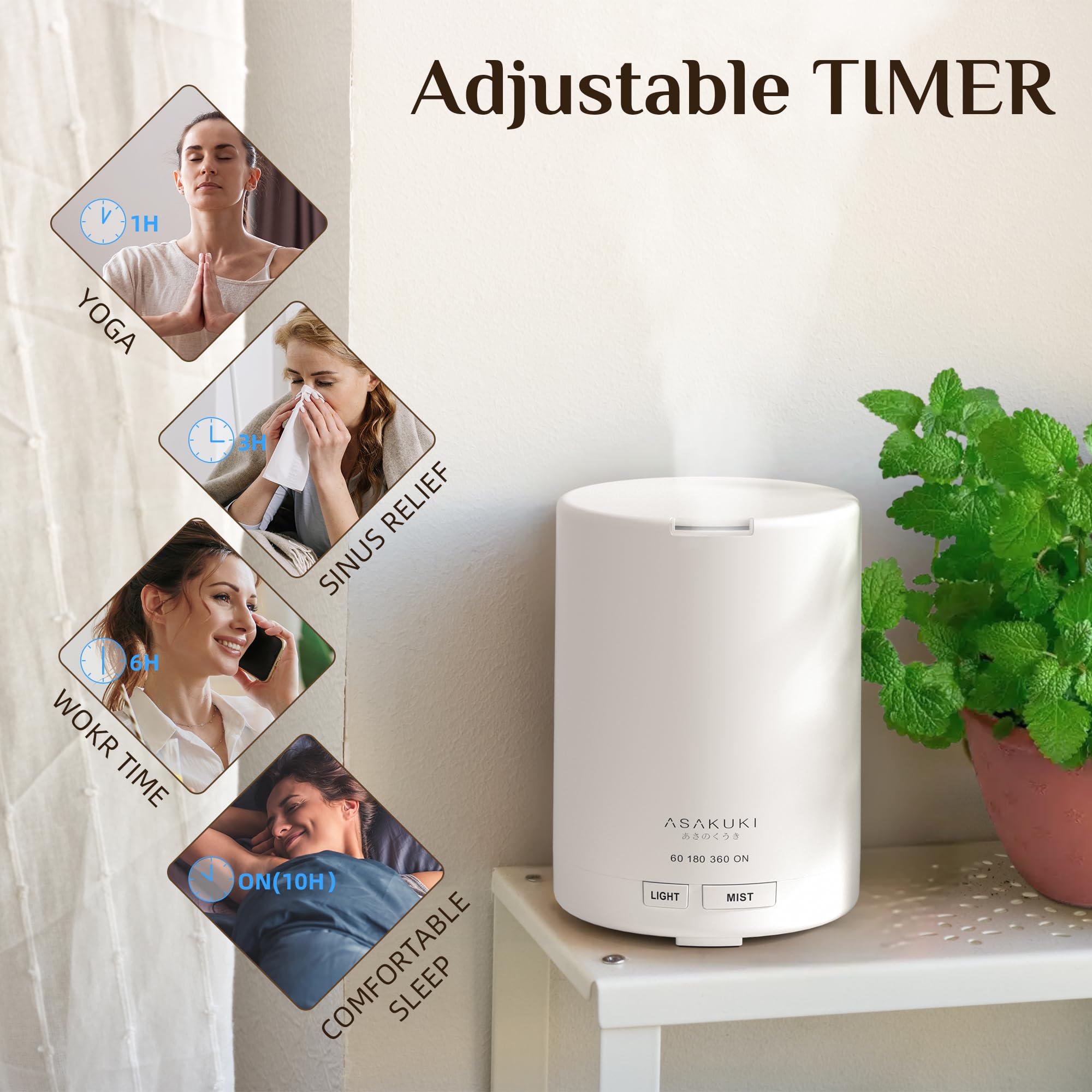 ASAKUKI compact diffuser fits desks and shelves gracefully.