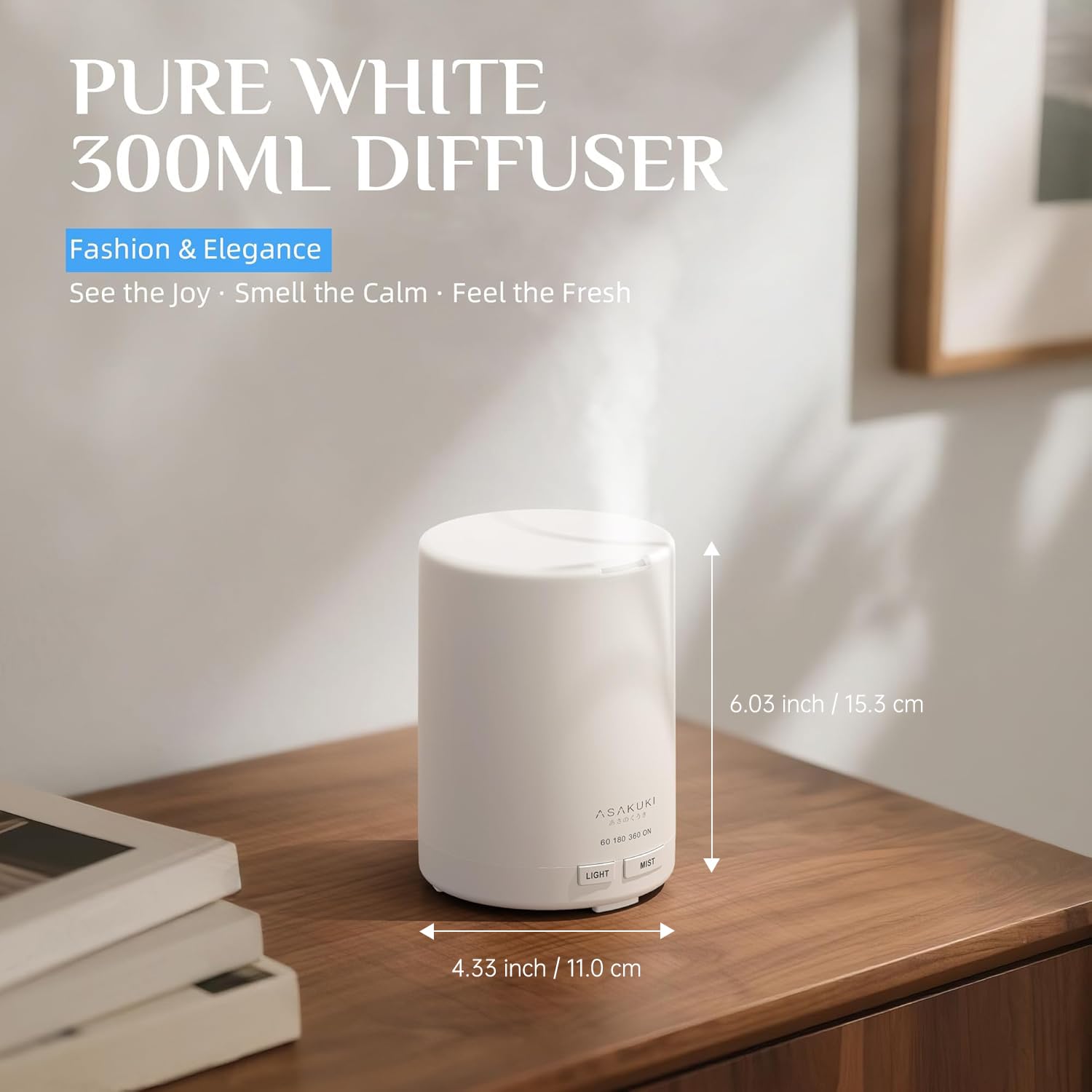 ASAKUKI diffuser with seven LED colors creates mood lighting.