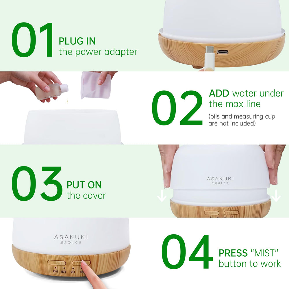 ASAKUKI diffuser powered by USB-C cable for simple setup.