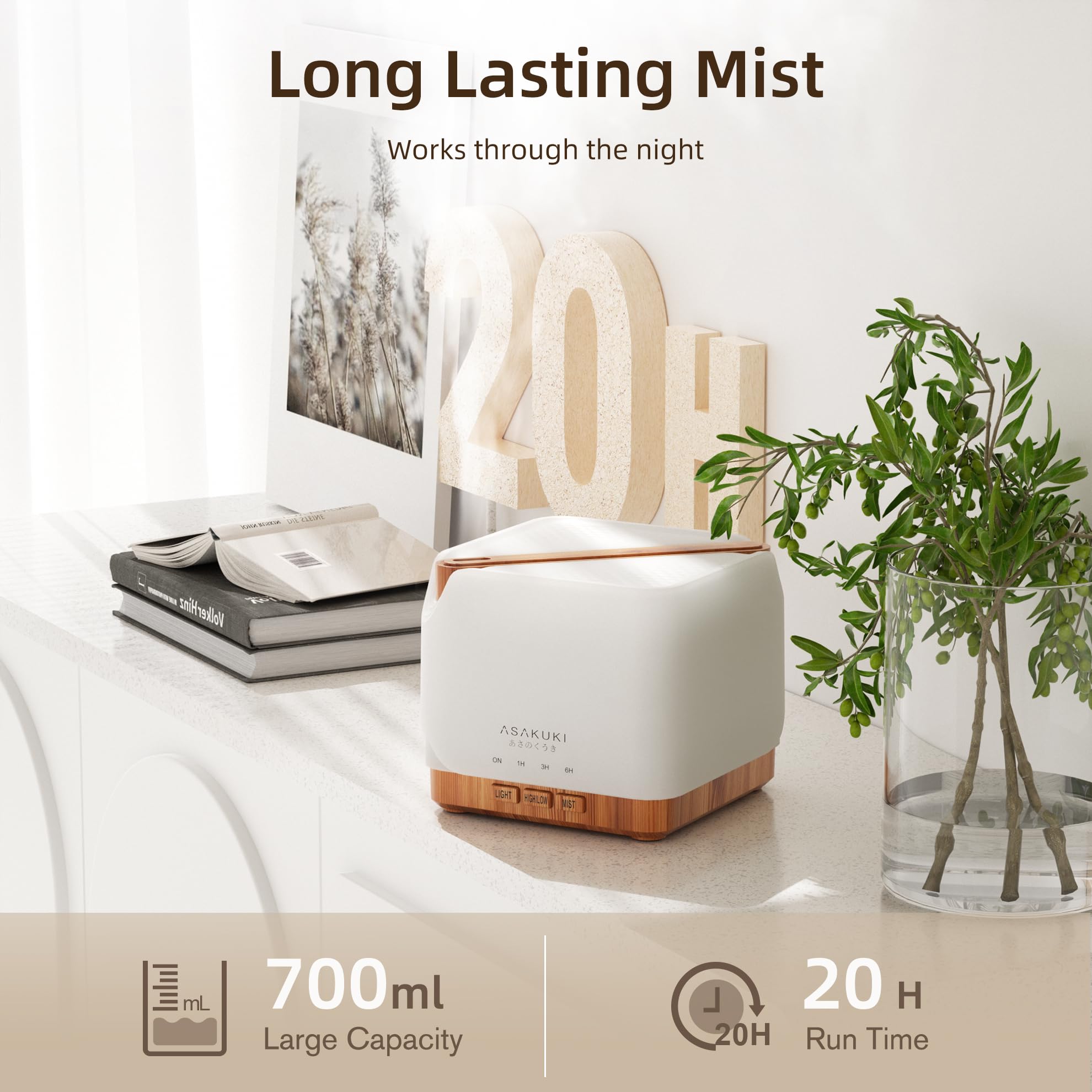 ASAKUKI 5-in-1 aromatherapy diffuser combines mist, light, timer, and more.