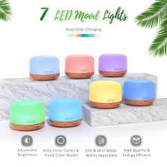ASAKUKI diffuser with multiple LED color options for mood lighting