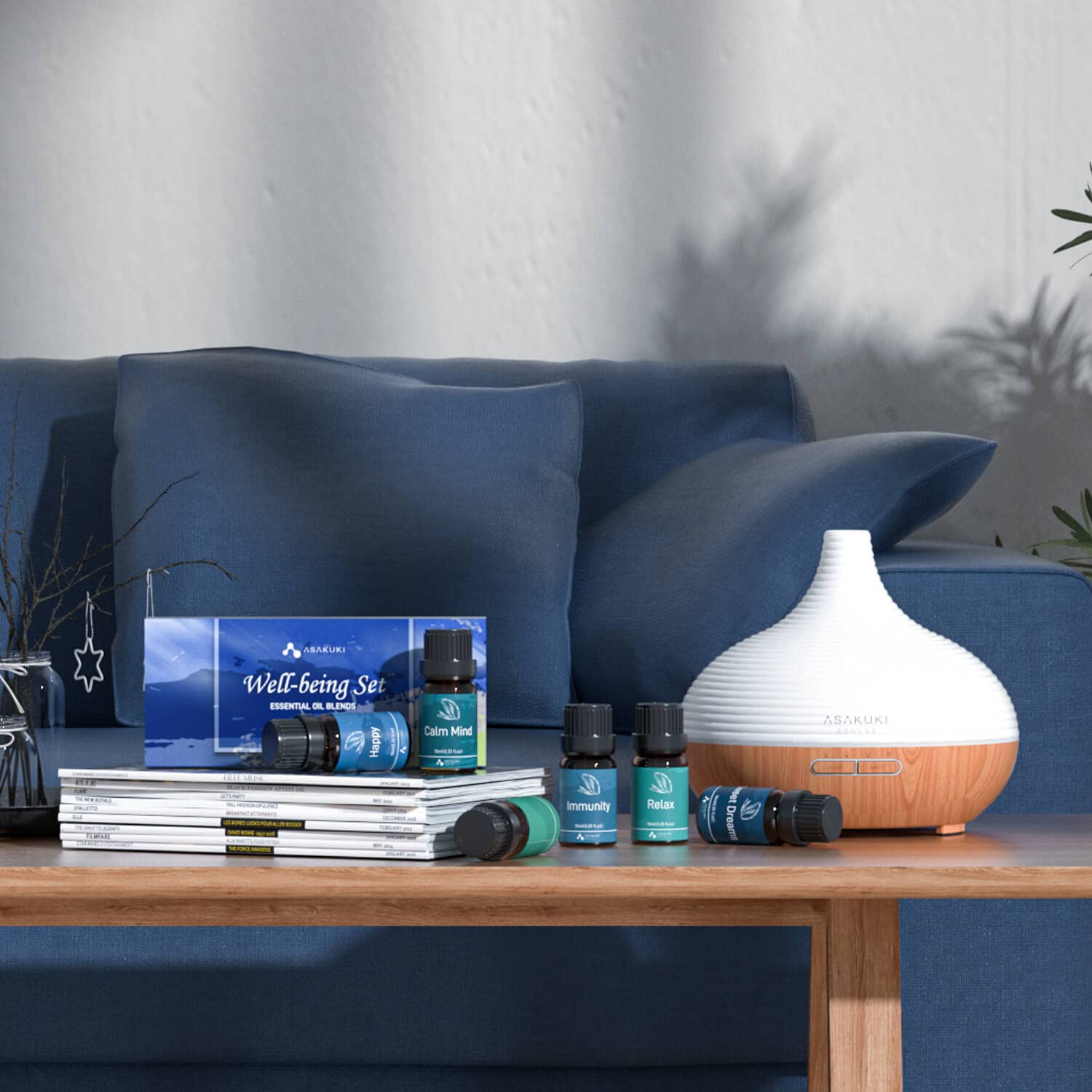 ASAKUKI Relax bottle enhances cozy spaces with calm aroma.