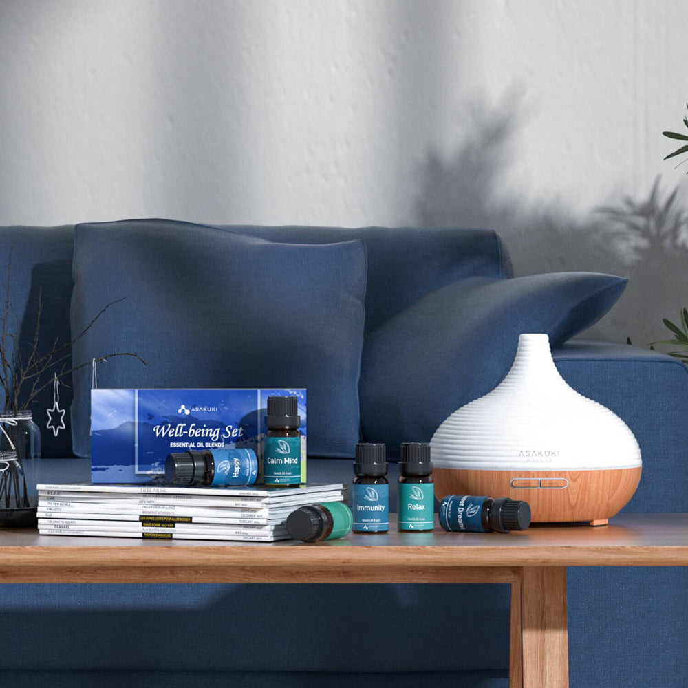 ASAKUKI Relax bottle enhances cozy spaces with calm aroma.