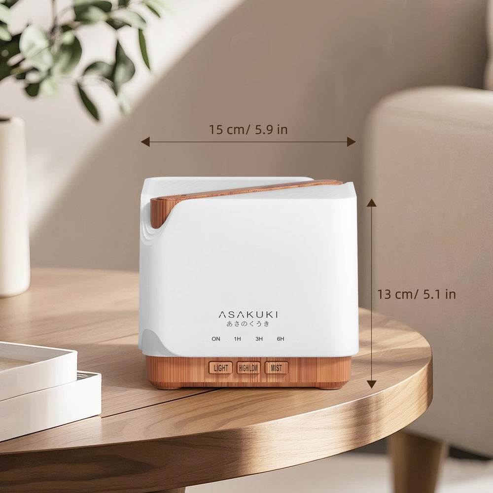 ASAKUKI ultrasonic diffuser mist mode for gentle aromatherapy sessions.
