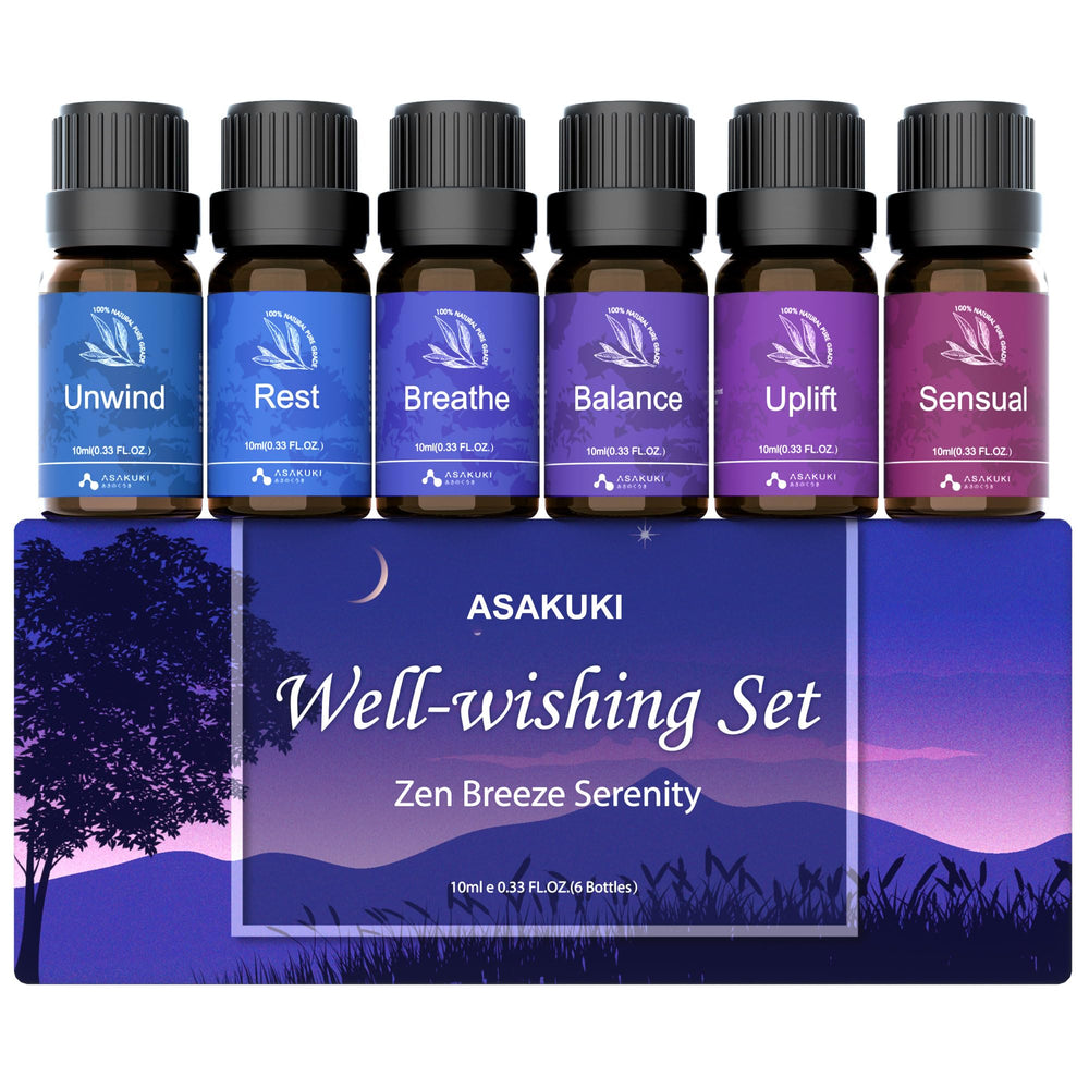 ASAKUKI Zen Breeze Serenity Breathe bottle beside a diffuser for calming ambience