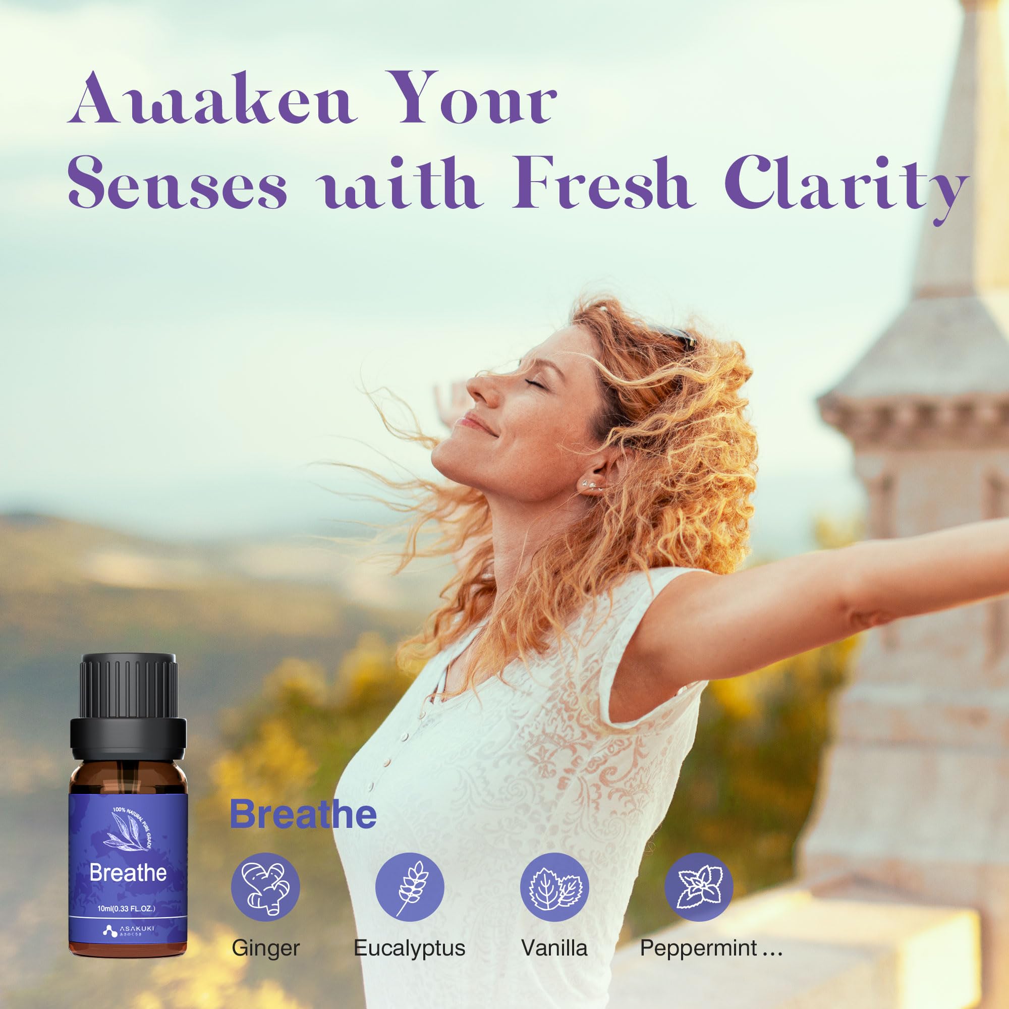 ASAKUKI Zen Breeze Serenity Uplift bottle with diffuser for an uplifting atmosphere