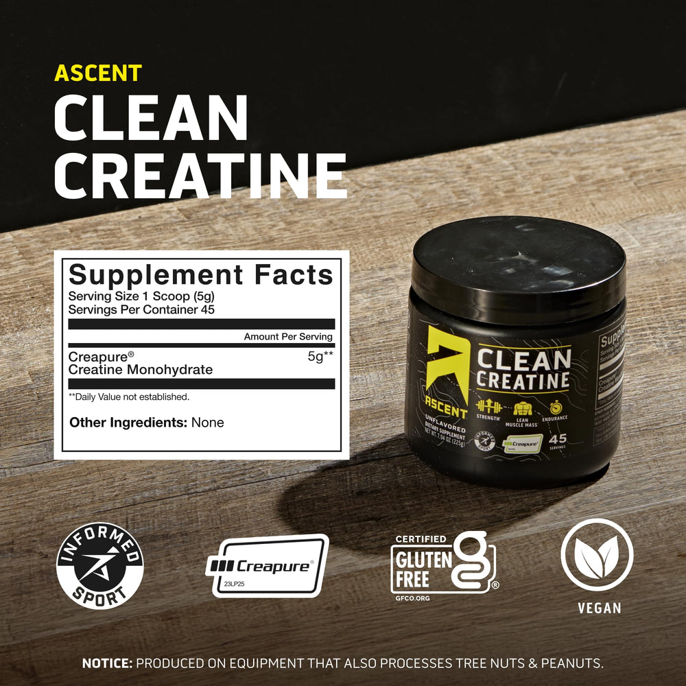 Ascent Clean Creatine Monohydrate batch testing note reflects rigorous quality checks.