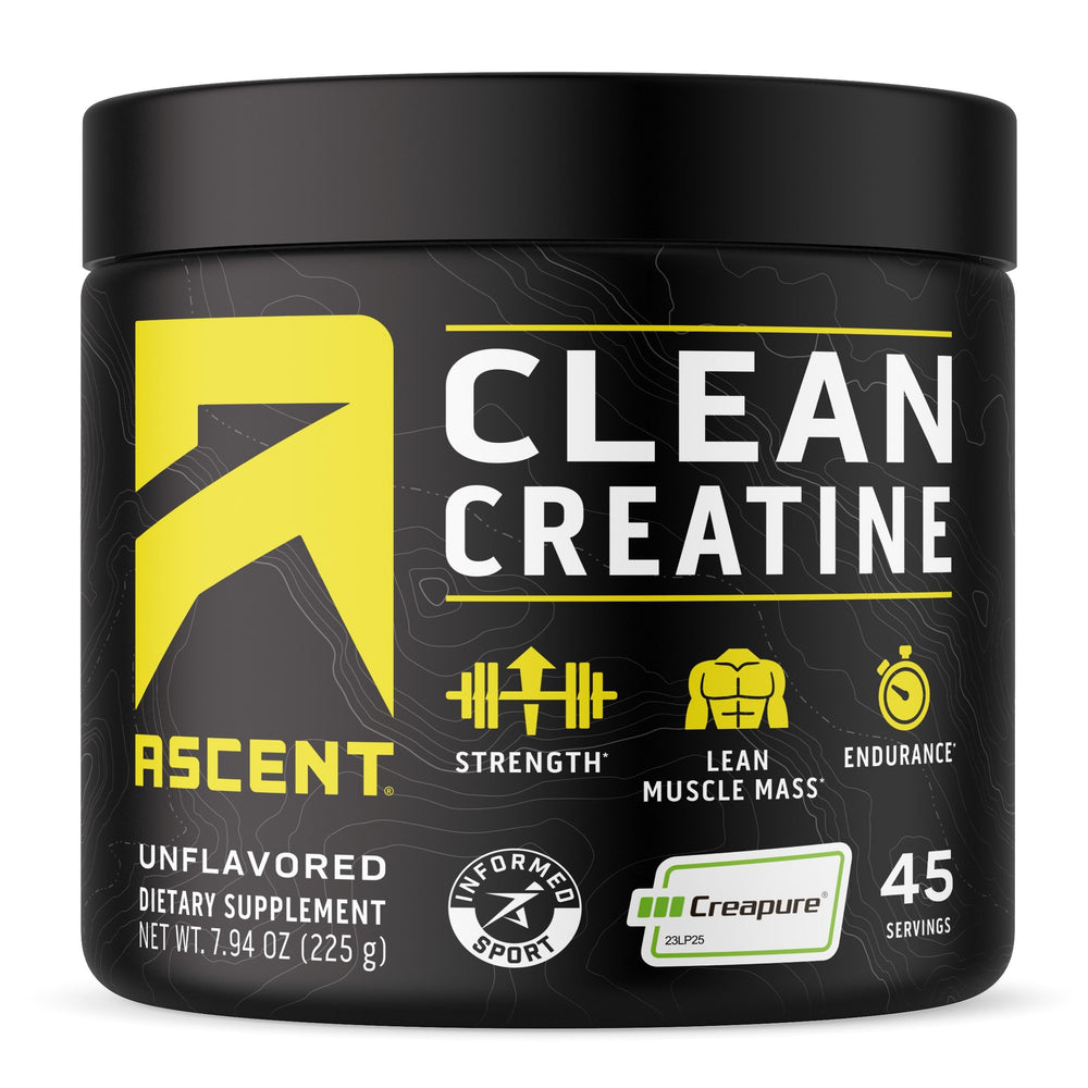 Ascent Clean Creatine Monohydrate powder bottle supports consistent training sessions.