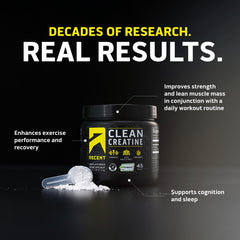 Ascent Clean Creatine Monohydrate powder scoop demonstrates precise 5 g servings.