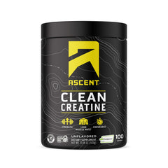Ascent Clean Creatine powder bottle with Creapure formula for daily workouts.