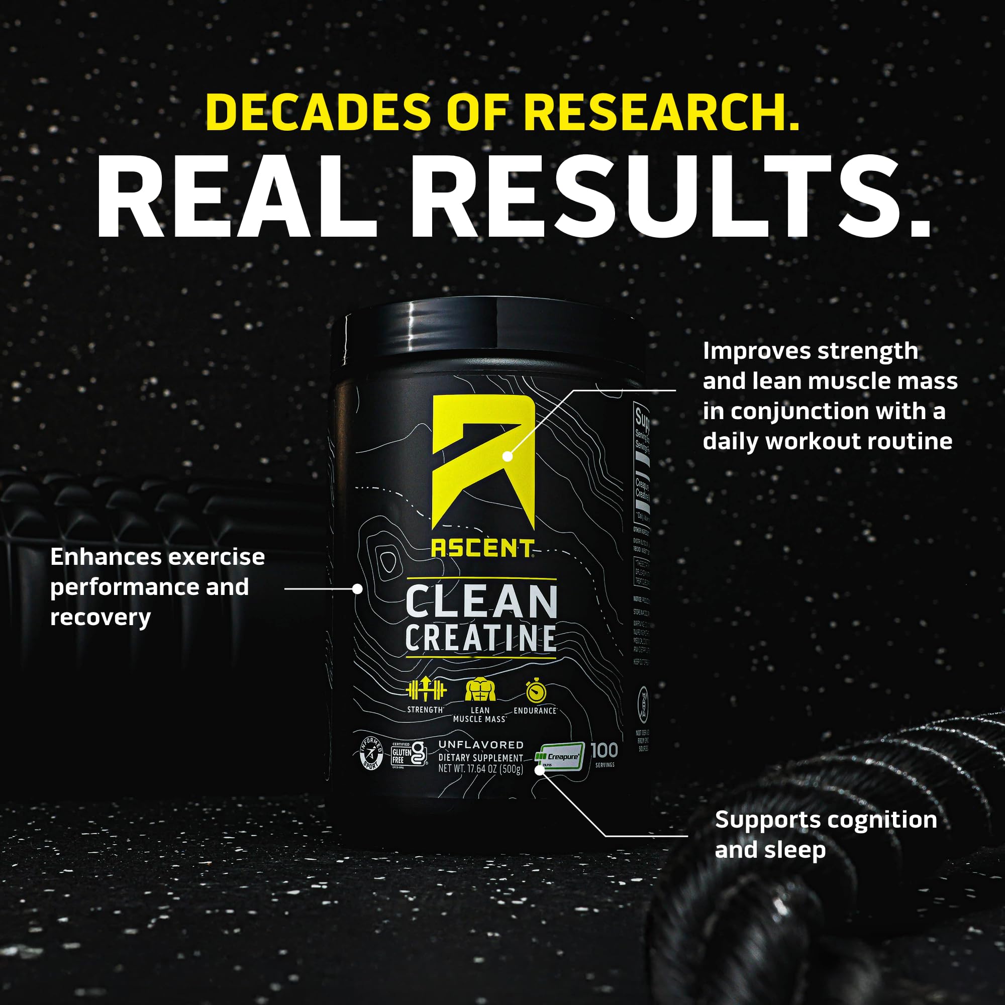 Ascent Clean Creatine scoop for precise 5 g servings during training.