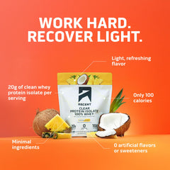 Ascent Clear Whey Pineapple Coconut pour in glass offers light, fruity protein drink