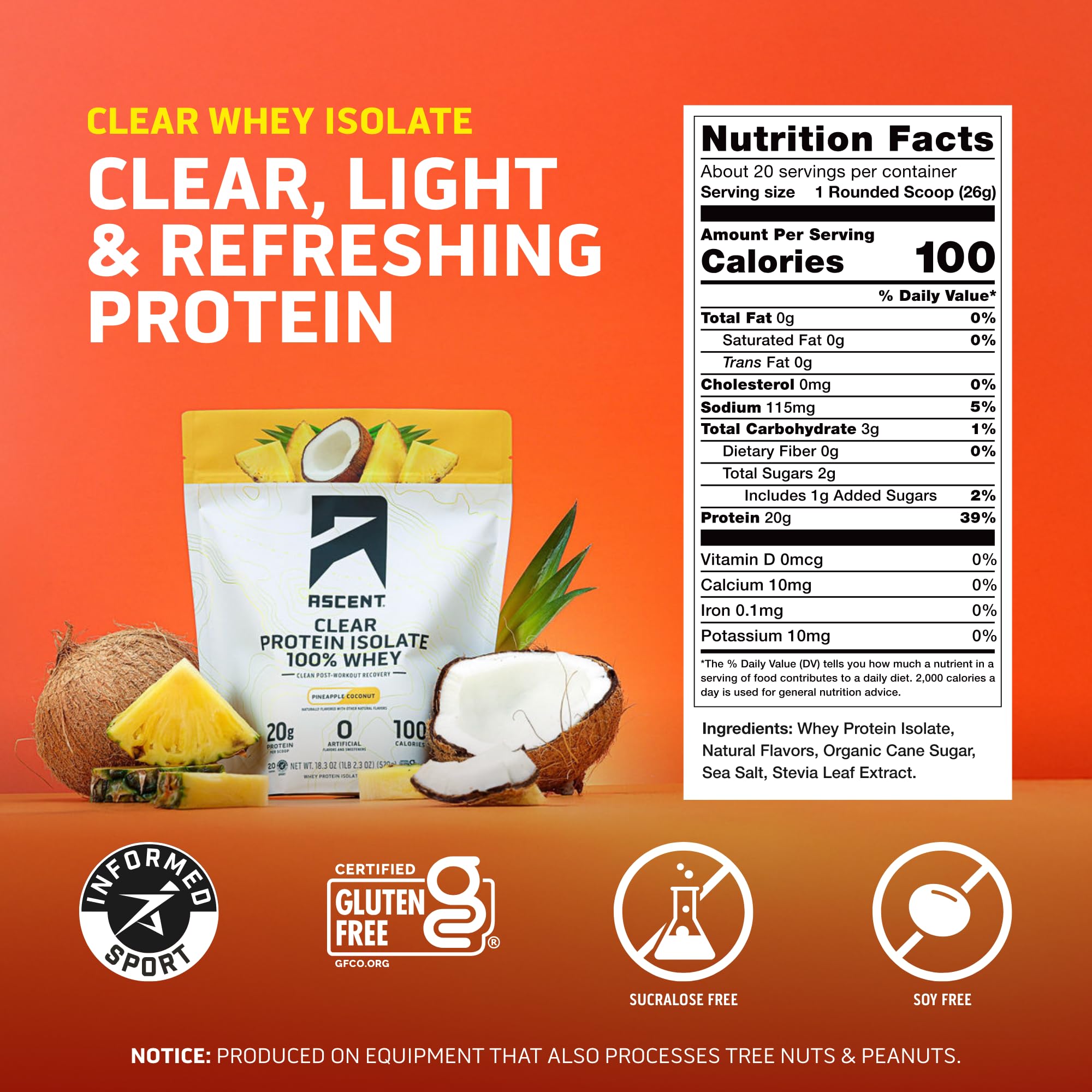 Ascent Clear Whey Pineapple Coconut shaker ready for quick, convenient recovery