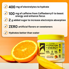 Ascent energy formula with 100mg caffeine boosts workouts