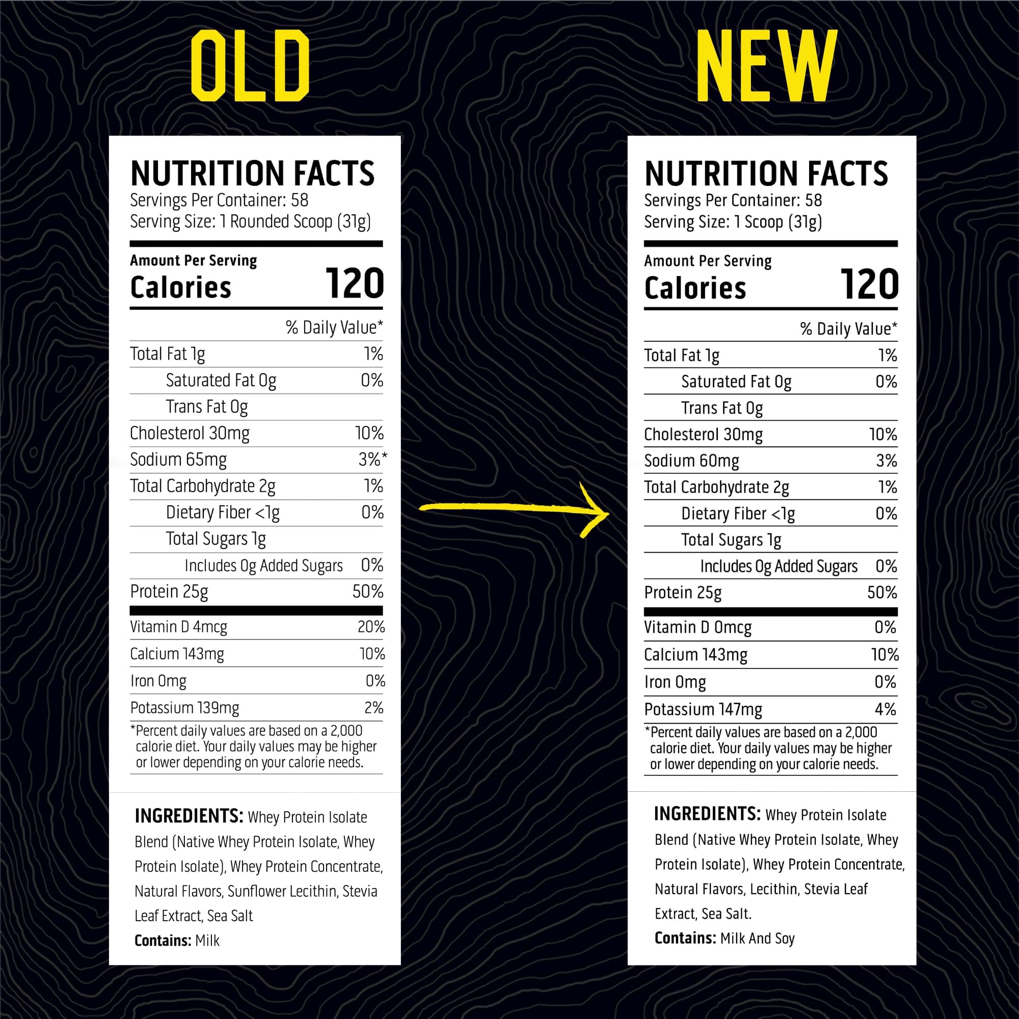Label highlights 25g protein per scoop and clean ingredients.