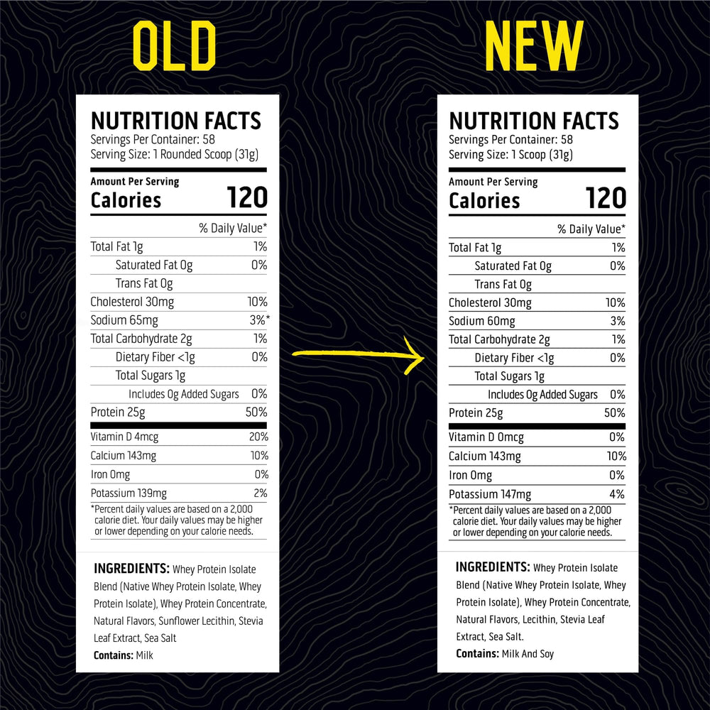 Label highlights 25g protein per scoop and clean ingredients.