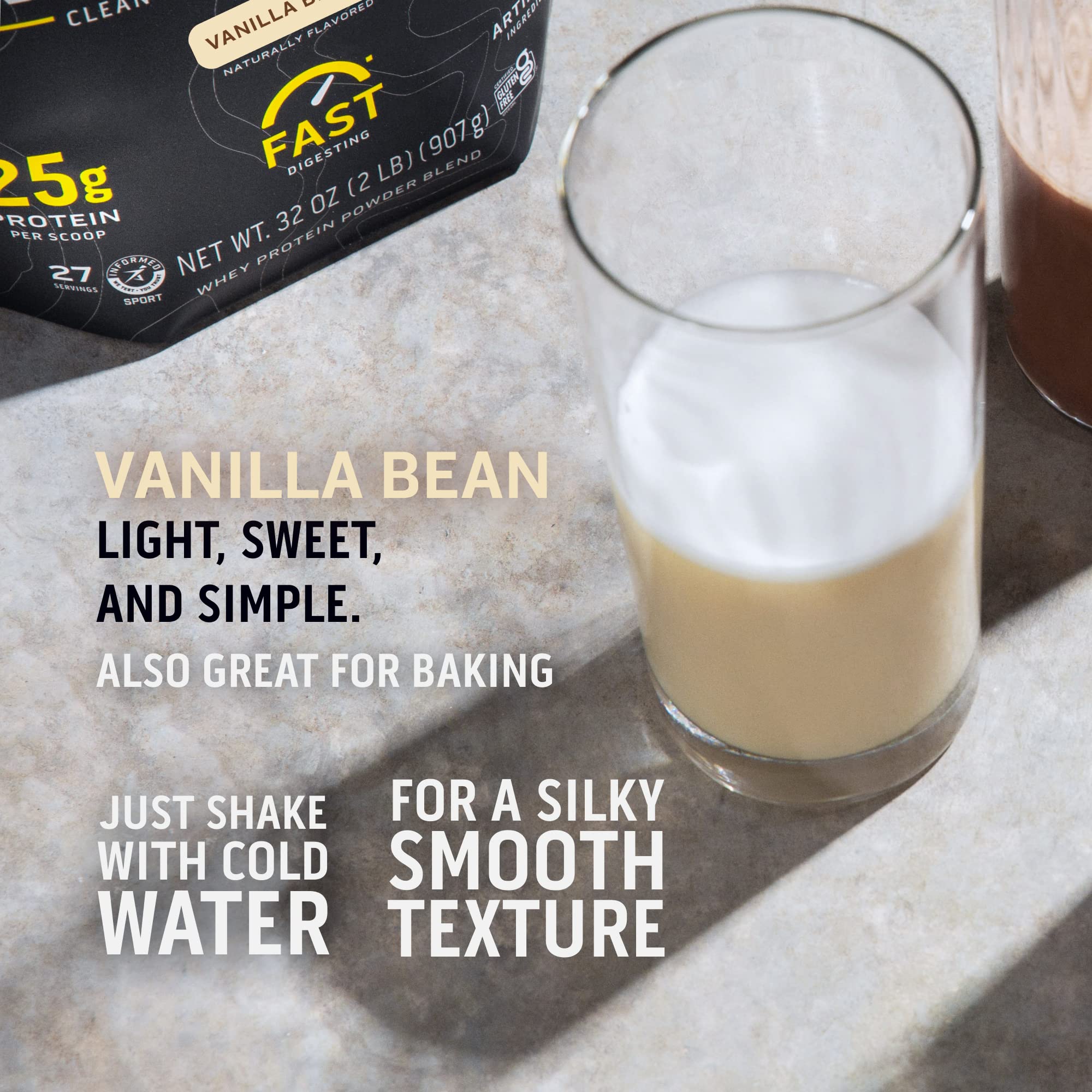Post-workout recovery shot with powder dissolving.