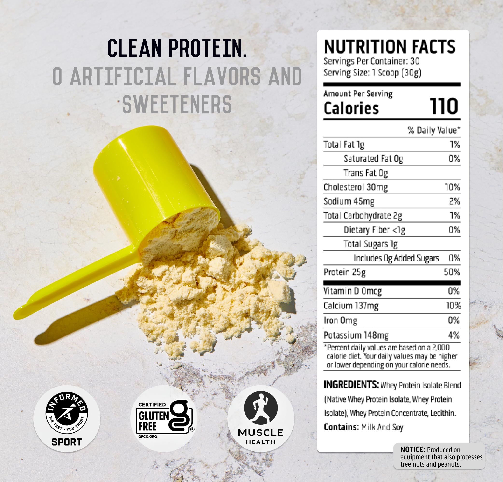 Ascent whey protein amino acids panel shows 5.5g BCAA per serving.