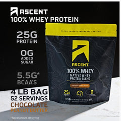 Ascent whey protein powder scoop in tub for quick protein portions