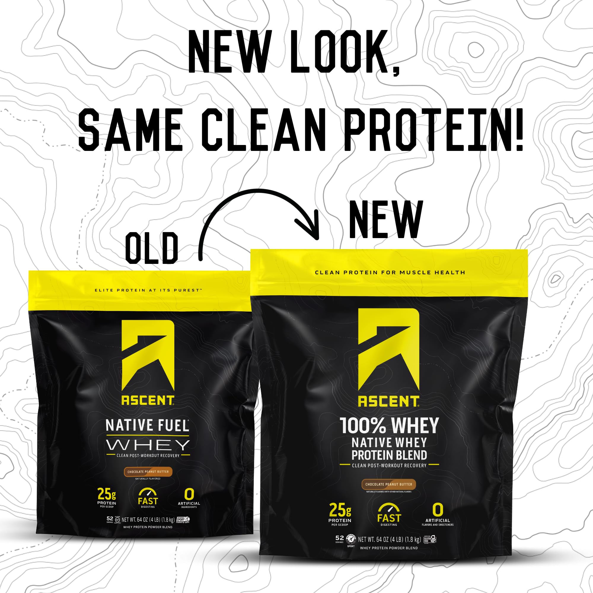 Ascent whey protein powder shake with glass showing a smooth post-workout drink