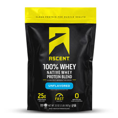 Ascent 100% Whey Protein unflavored 2 lb bag blends smoothly into shakes.