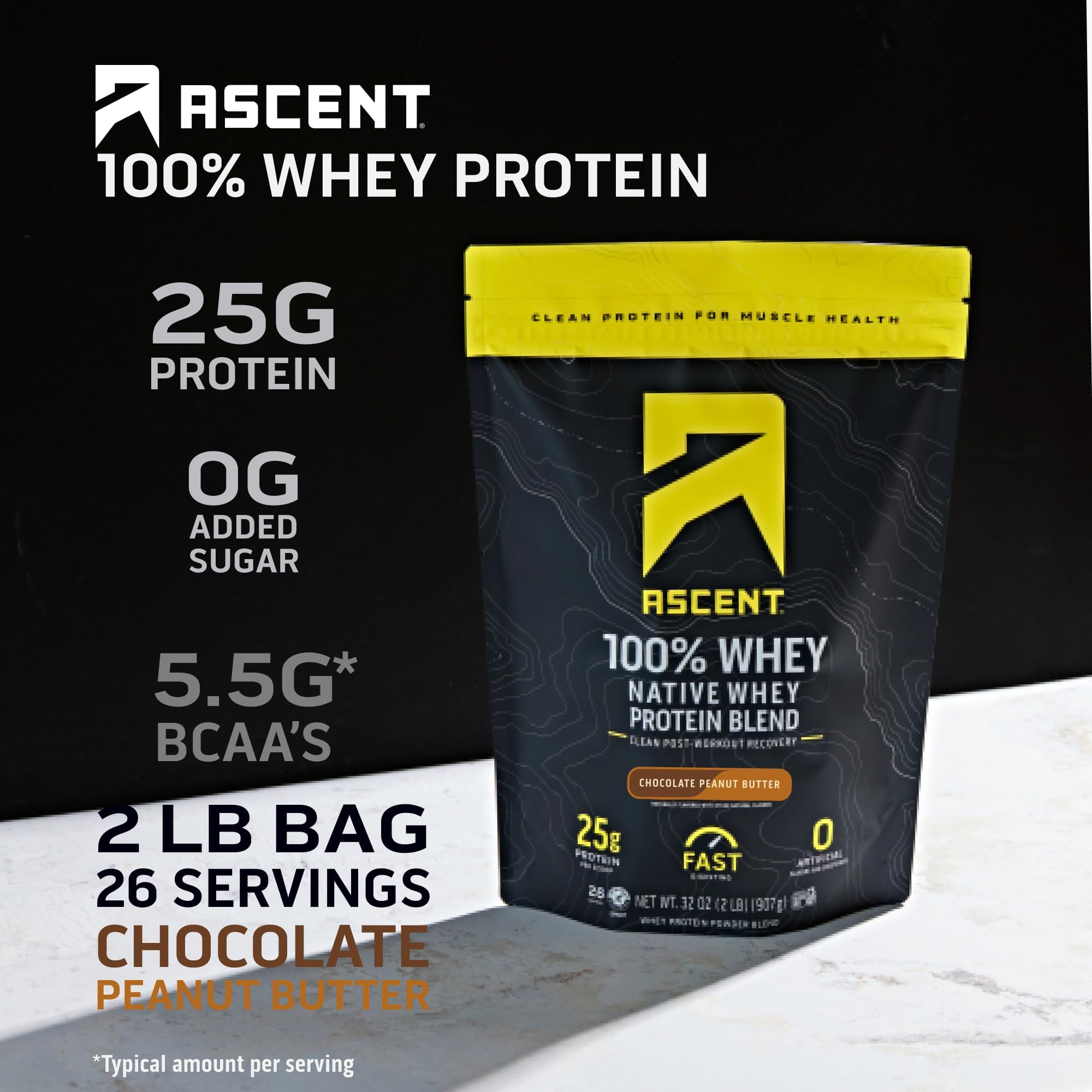 Ascent whey scoop measuring a precise serving for consistent daily protein.