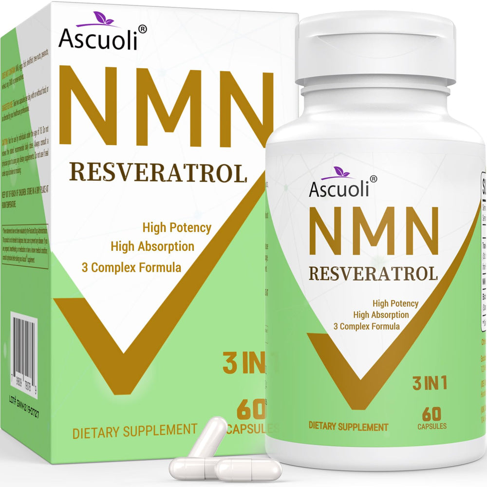 Ascuoli NMN Resveratrol bottle front for daily vitality support.