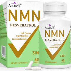 Ascuoli NMN Resveratrol bottle front for daily vitality support.