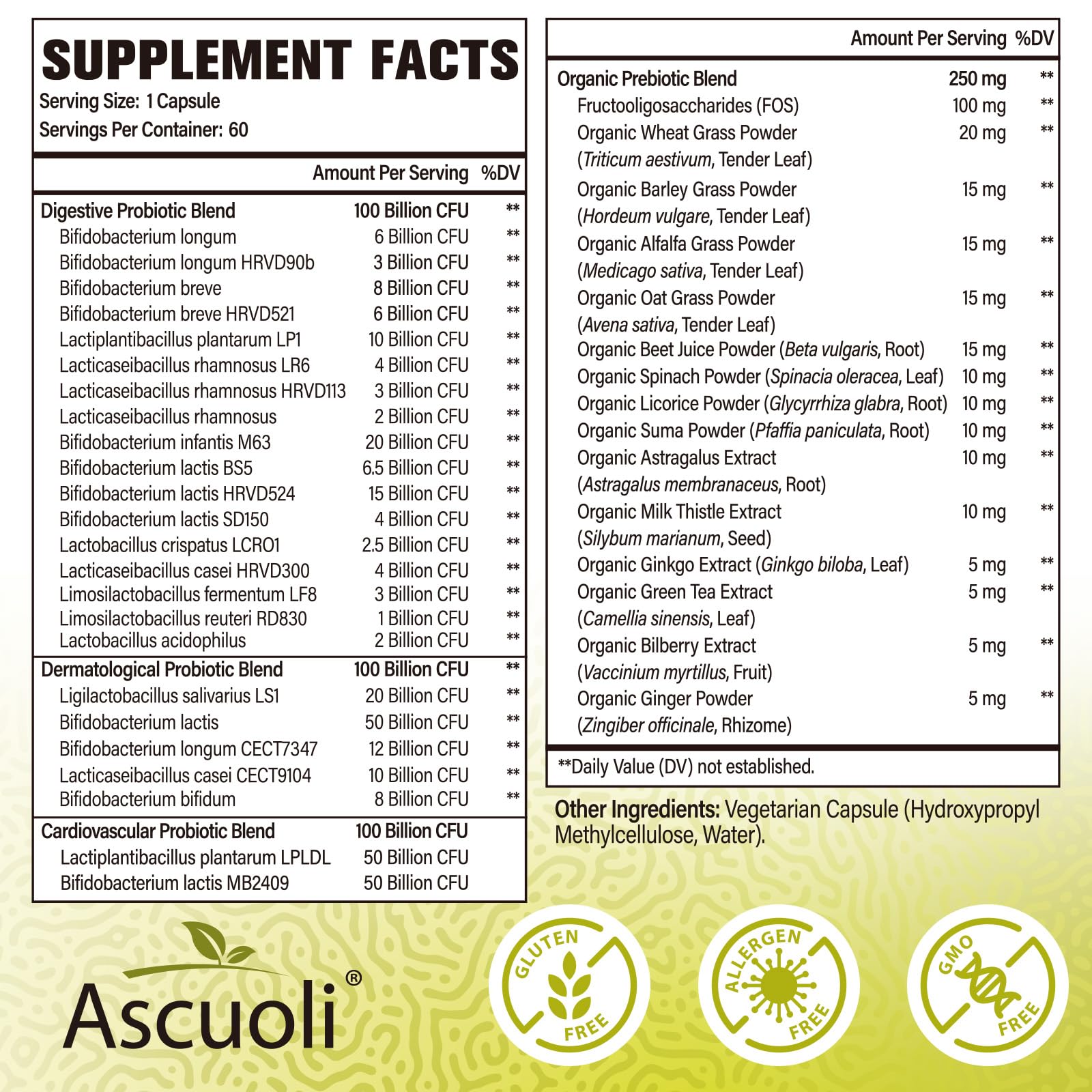 Ascuoli probiotics 24 strains bottle showcases diverse gut support for a resilient microbiome.
