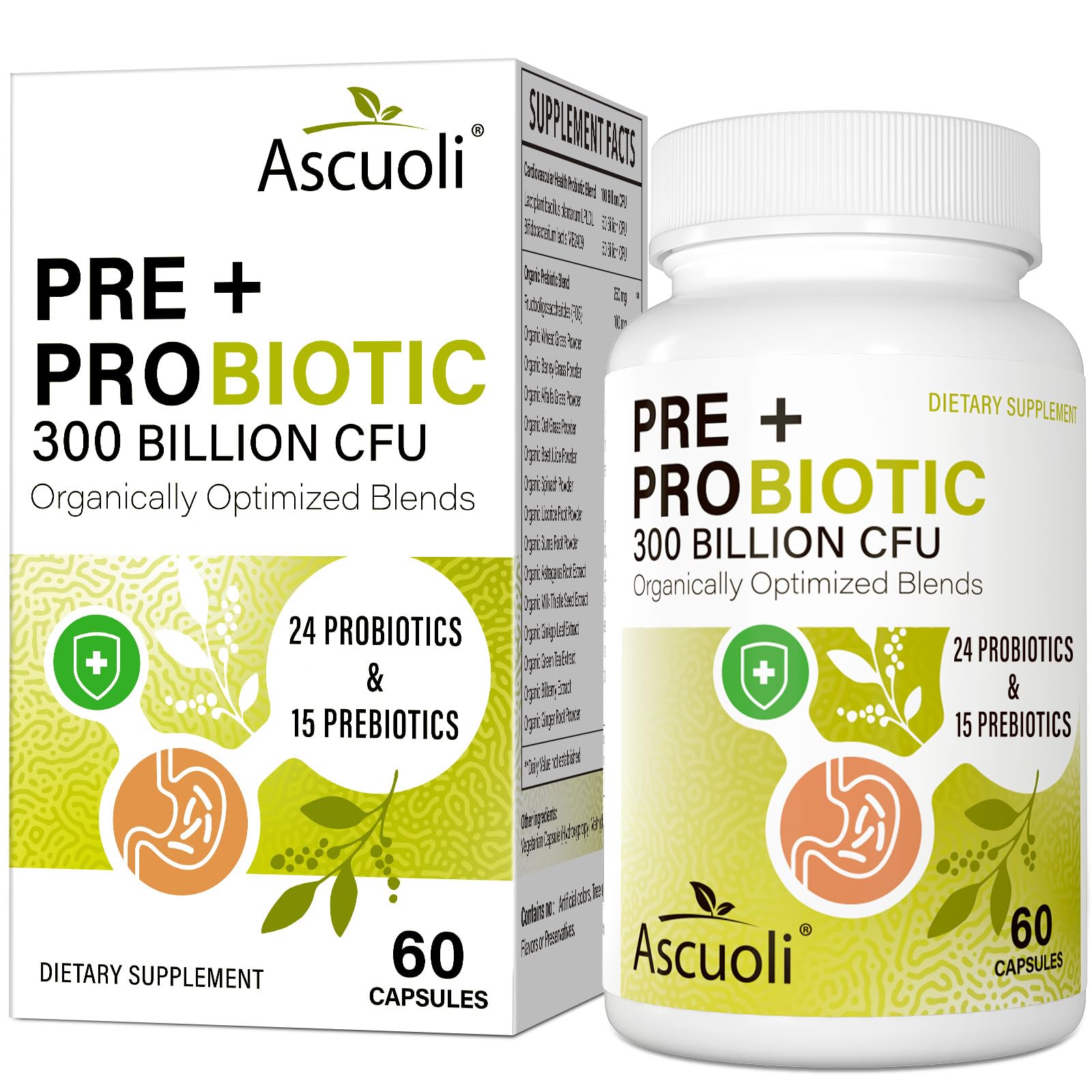 Ascuoli Probiotics bottle closed for convenient daily digestion support.
