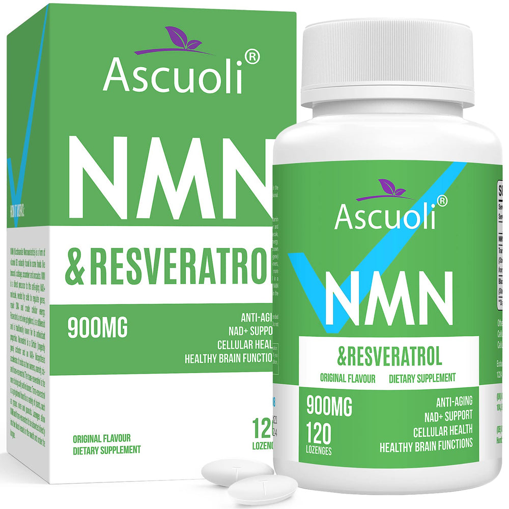 Ascuoli NMN + Trans-Resveratrol lozenge bottle for daily use.