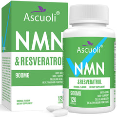 Ascuoli NMN + Trans-Resveratrol lozenge bottle for daily use.