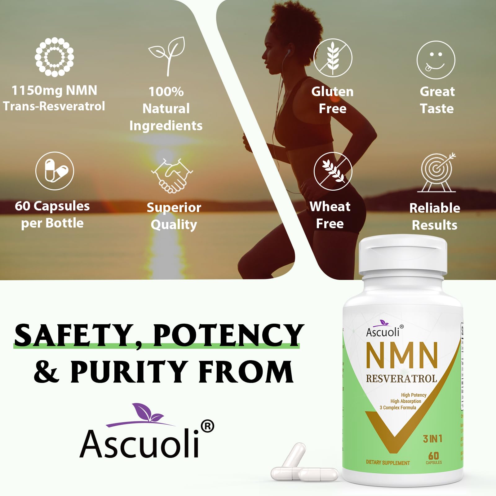 Ascuoli Trans-Resveratrol ingredient visual emphasizing potency and antioxidant potential.