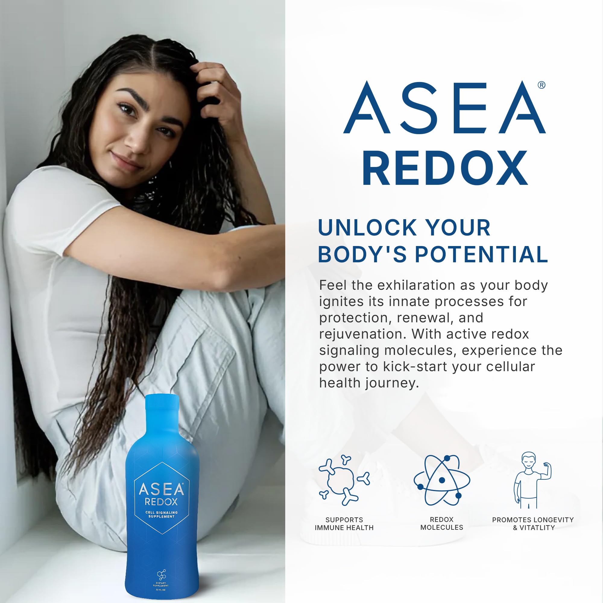 ASEA Redox bottle with heartbeat graphic implies better blood flow and vascular responsiveness
