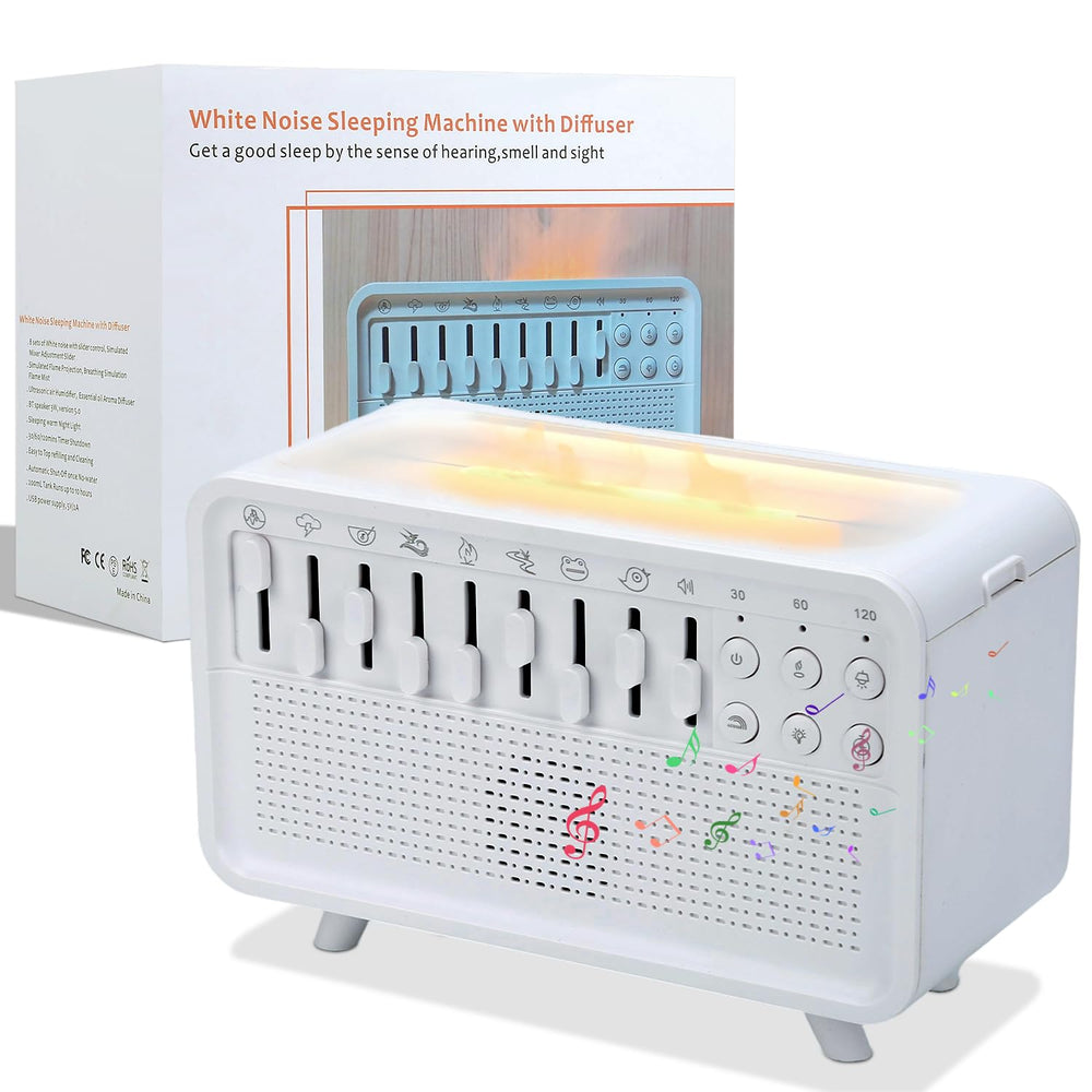 ASFHJP white-noise-night-light-humidifier on a nightstand delivering calming bedtime ambience.