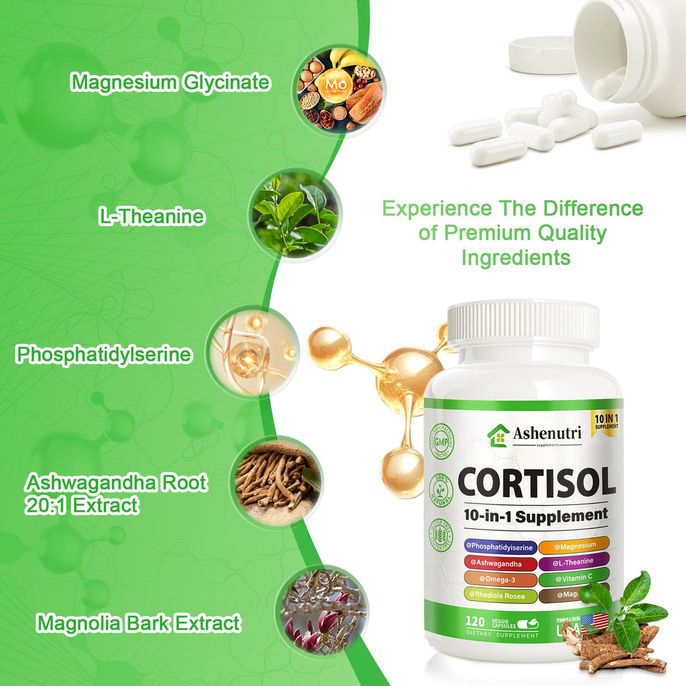 Ashenutri bottle label close-up showing key ingredients for holistic support