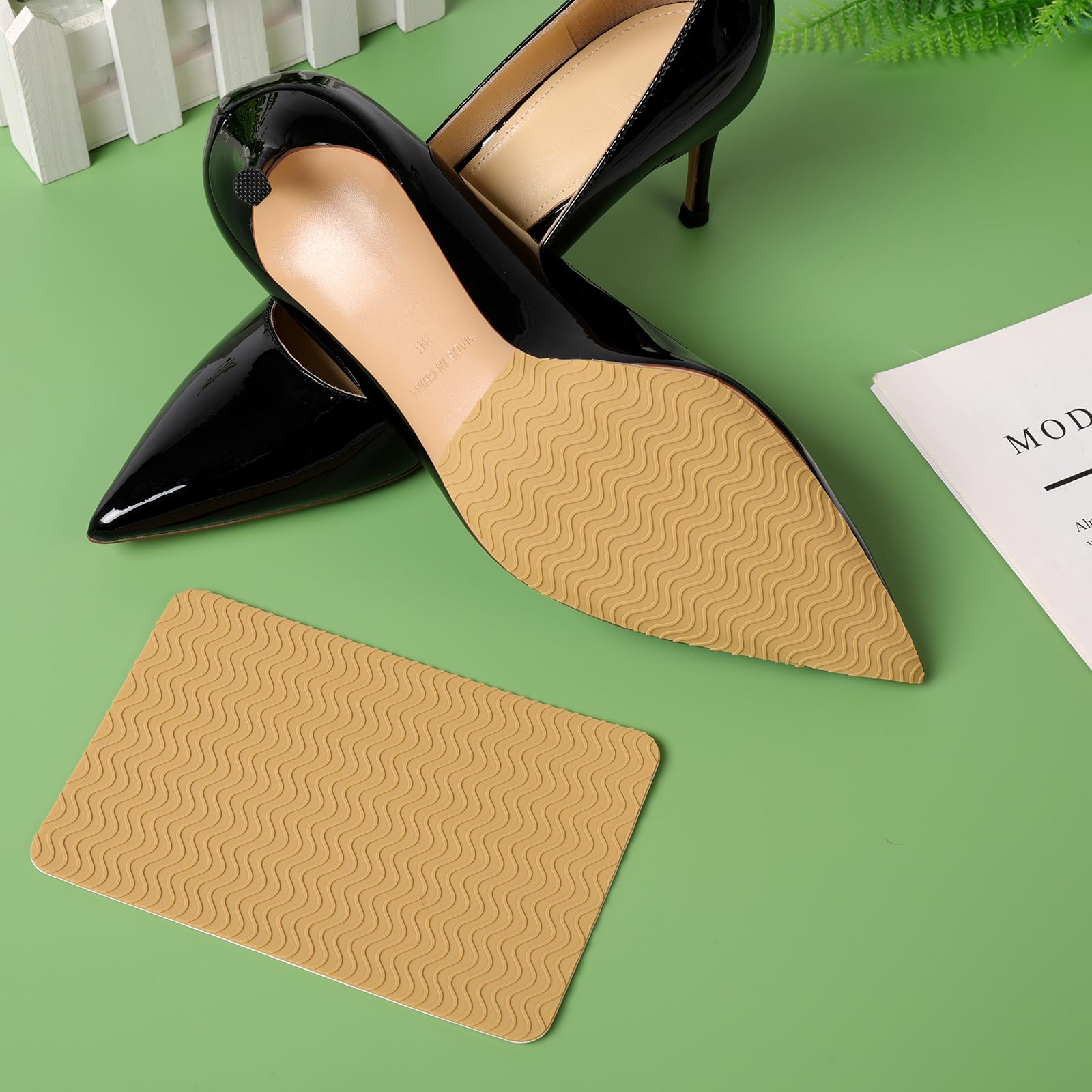 Ashoesert anti-slip pad on shoe bottom improves stability on slick floors
