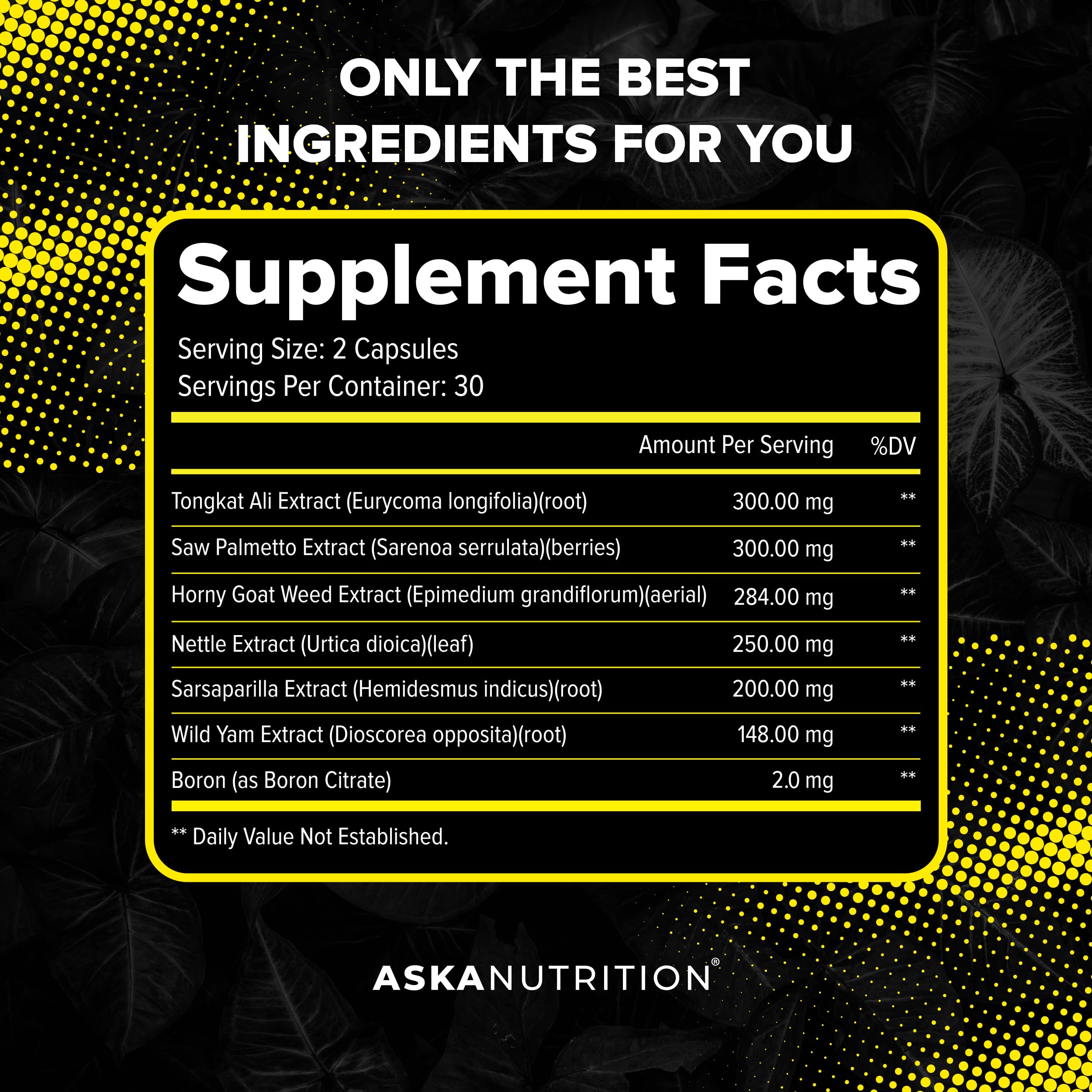 Capsules of ASKA Nutrition testosterone booster ready for daily stamina